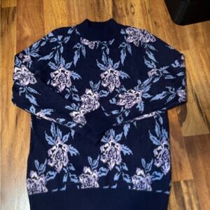 Floral Patterned Navy Sweater